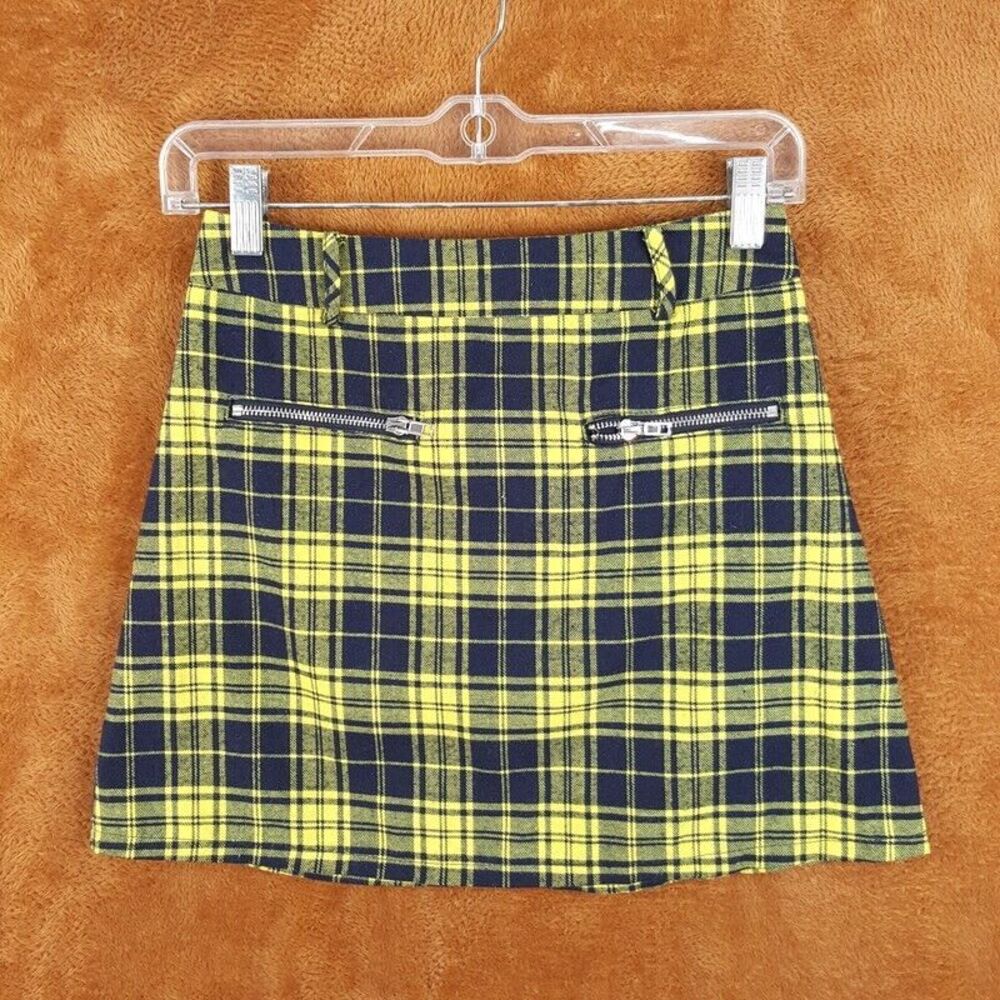 SEEK THE LABEL Womens Skirt XS Yellow Plaid Mini A-Line Pockets Tartan Preppy